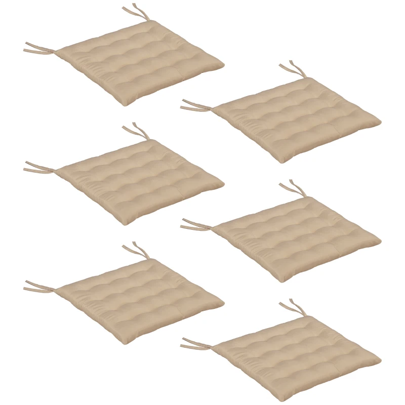 Outsunny Conjunto de 6 Almofadas para Cadeiras de Jantar 40x40 cm 6 peças Almofadas para Cadeiras de Jardim Acolchoadas com Fitas Cáqui