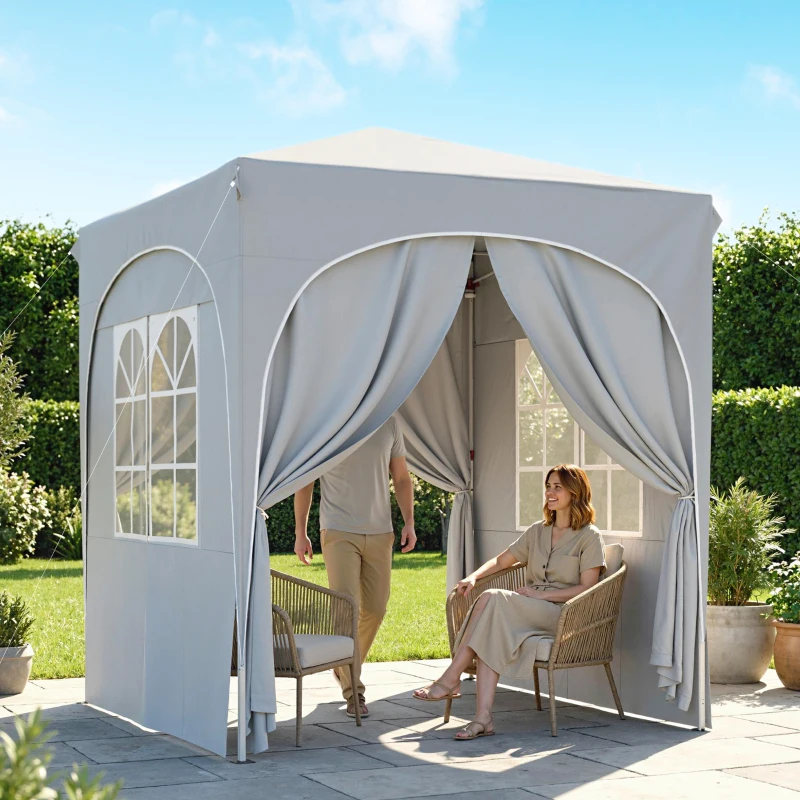 Outsunny Tonnelle de jardin 2 x 2 m pop up tente pliante réglable hauteur protection UV50+ 4 parois latérales sac gris clair