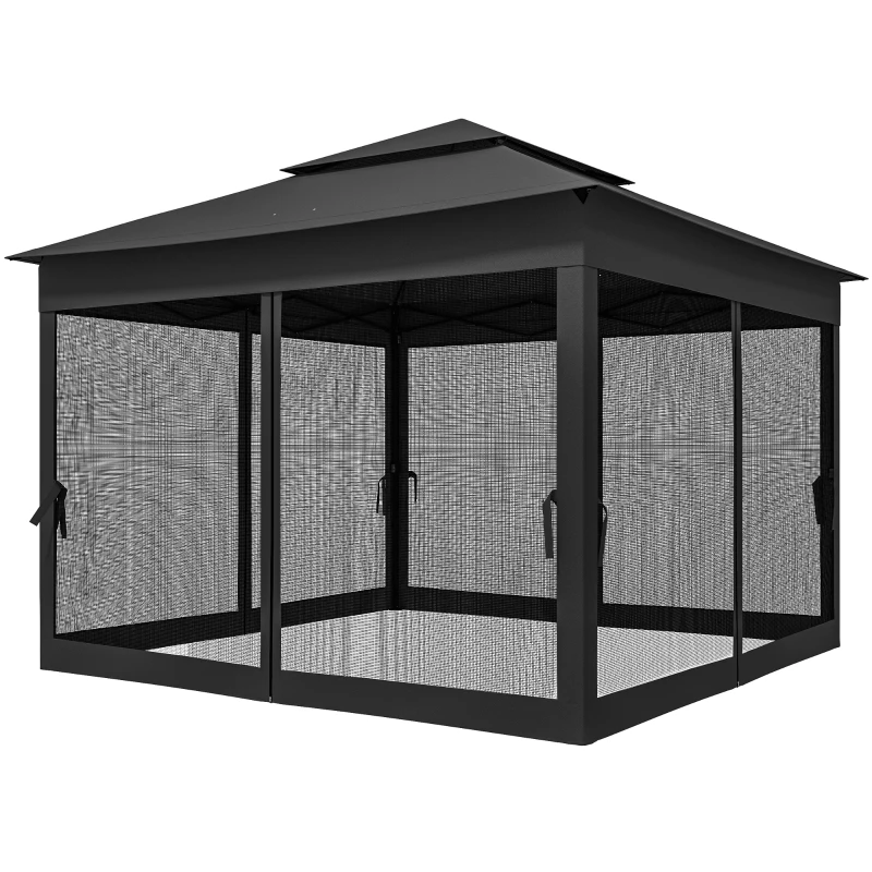 Outsunny 3 x 3(m) Pop Up Gazebo, Double-roof Garden Tent with Netting and Carry Bag, Party Event Shelter, Black