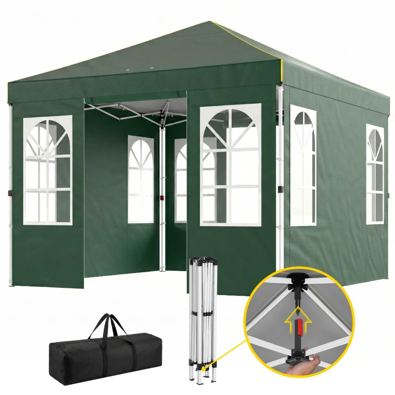 Outsunny Carpa Plegable 3x3 m Pop-up con UPF50+ 4 Laterales Desmontables Altura Ajustable y Bolsa de Transporte Verde