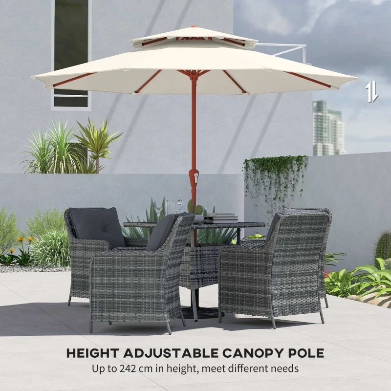 Outsunny 2.7 m Garden Parasol with Double Top Outdoor Market Table Umbrella with Crank System, Cream White
