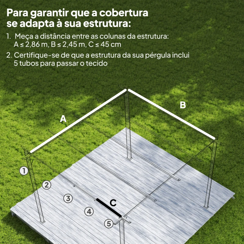 Outsunny Telhado de Reposição Retrátil 3x2,5 m para Estrutura de 3x2 m Tecido Apenas para Pérgola Jardim com 8 Orifícios Castanho