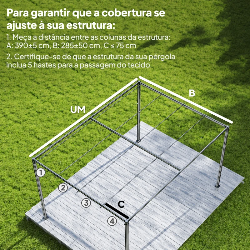 Outsunny Teto de Substituição Retrátil 3,92x3,5 m para Estrutura de 4x3 m Toldo de Tecido Apenas para Jardim com 8 Orifícios Creme