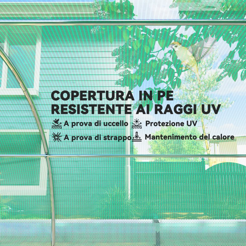 Outsunny Serra a Tunnel 3x2 m con Rete Ombreggiante Extra, Finestre e Ingresso a Zip, in PE e Acciaio, Verde