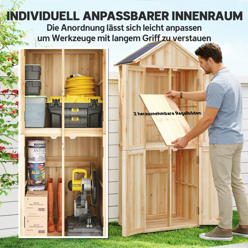 Outsunny Gartenschrank Holz Geräteschuppen 82 x 50 x 190cm Geräteschrank mit Asphaltdach 4 Türen 2 abnehmbar Ablagen Kippschutz