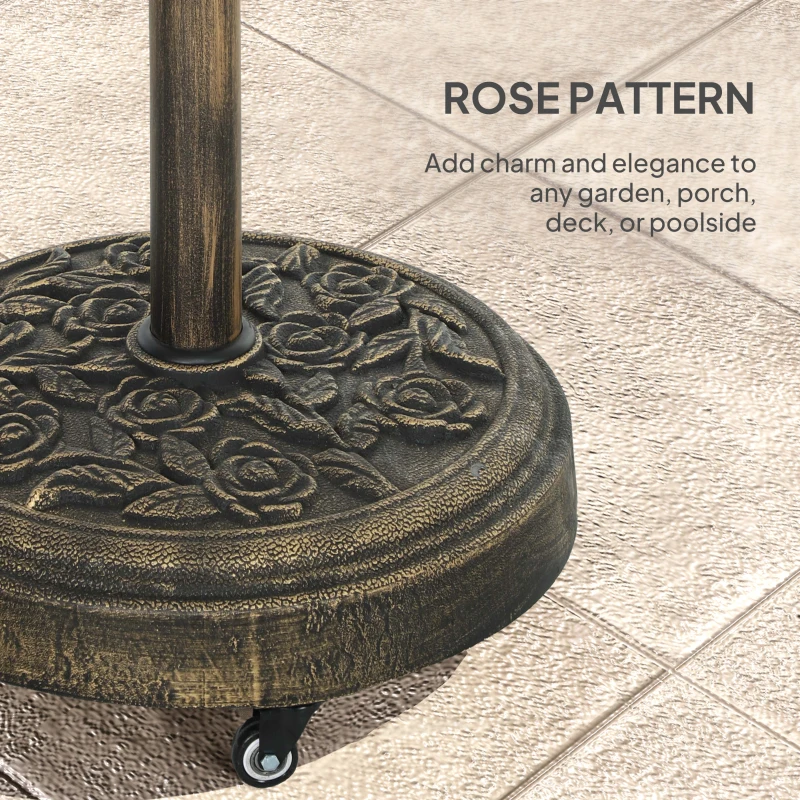 Outsunny Parasol Base, Umbrella Base with Wheels Cast Iron Effect, for Umbrella, Canopy, Weather Resistant, Bronze Tone