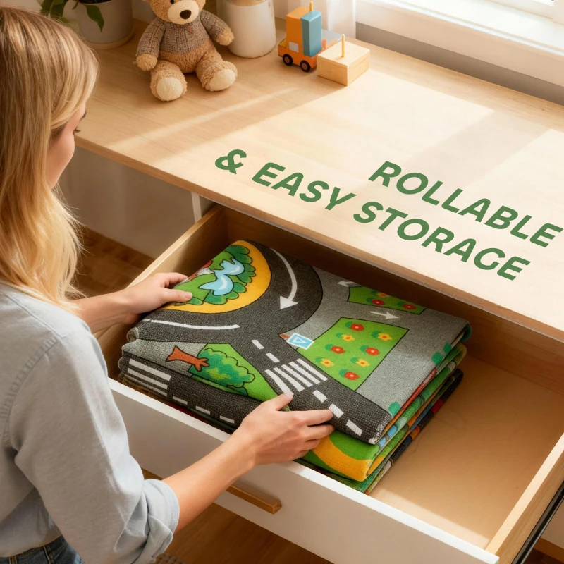 AIYAPLAY Mata do zabawy dla dzieci, mata 200x150x0,5 cm, antypoślizgowa mata z motywem miasta do pokoju dziecięcego