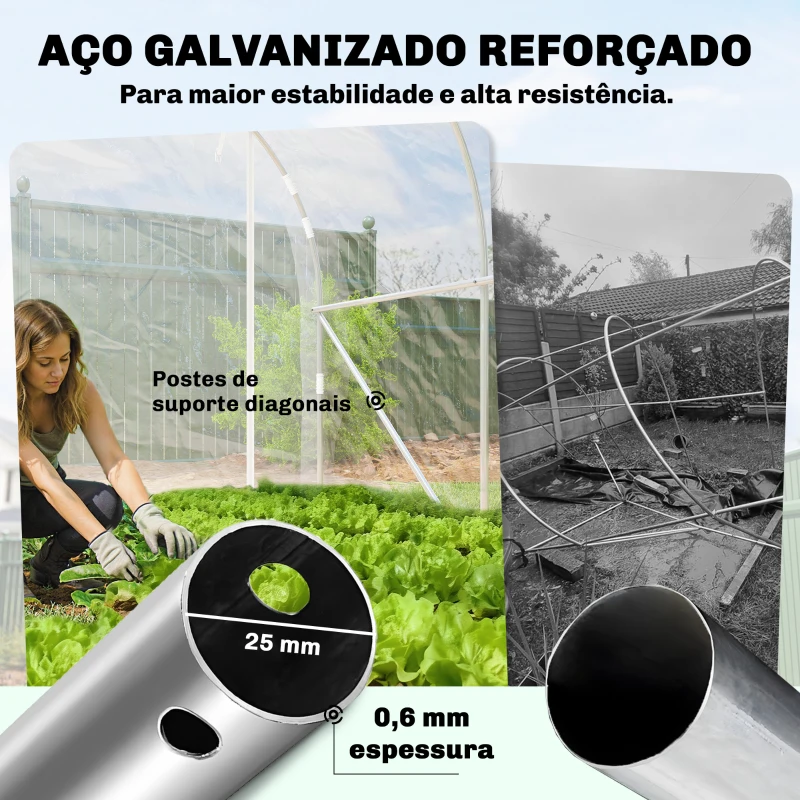 Outsunny Estufa tipo Túnel 195x295x195 cm com 2 Portas Enroláveis Estrutura de Aço Galvanizado e Cobertura em PE 150g/m² Transparente