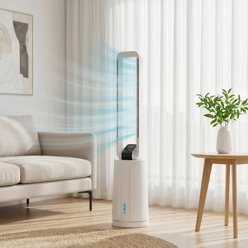 HOMCOM Refroidisseur d'air par évaporation portable 3 en 1 humidificateur et ventilateur, 2 blocs réfrigérants, blanc