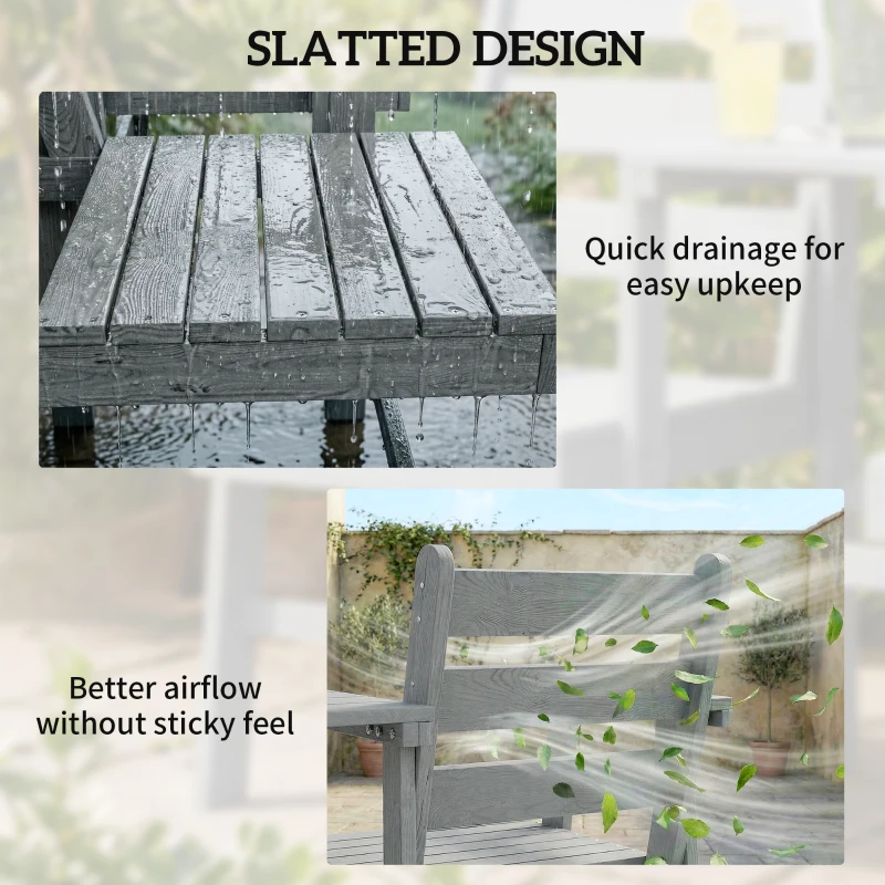 Outsunny Outdoor Garden Loveseat, Embossed Wooden Jack and Jill Garden Seat with Integrated Table, Grey
