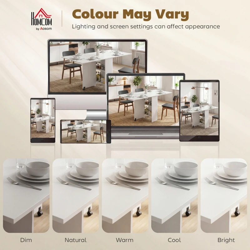HOMCOM Table pliante de cuisine salle à manger amovible sur roulettes 75L x 140l x 74H cm 2 étagères intégrées en bois coloris blanc