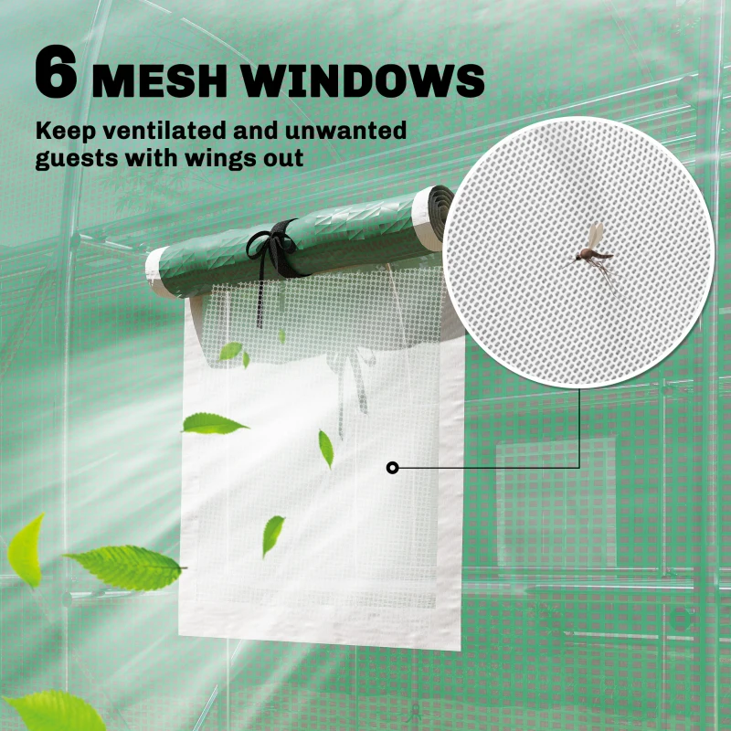 Outsunny Szklarnia ok. 2,7 x 2 x 2 m tunel foliowy z półkami, rolowane drzwi na zamek błyskawiczny, 6 okien siatkowych, wsporniki