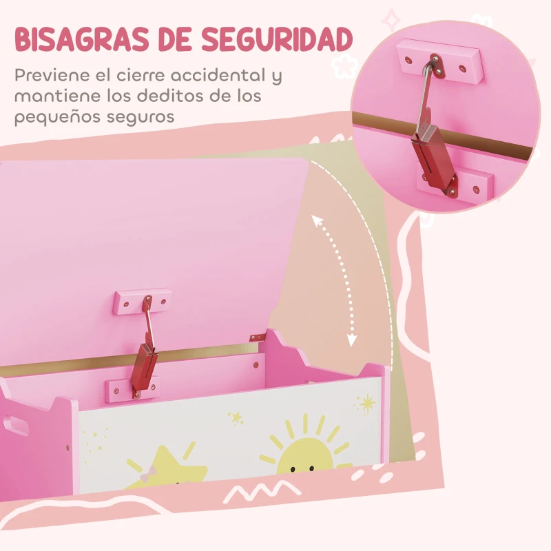 AIYAPLAY Caja de Almacenaje Juguetes 53L Baúl Juguetes Infantil con Tapa Abatible y Pistón de Gas para Sala de Juegos Rosa