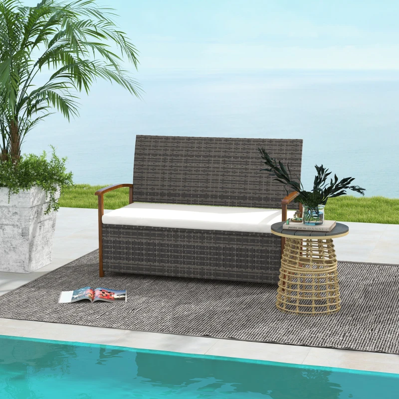 Outsunny Banc de jardin 2 places avec coussin d'assise rembourré - 2 en 1 avec coffre de rangement