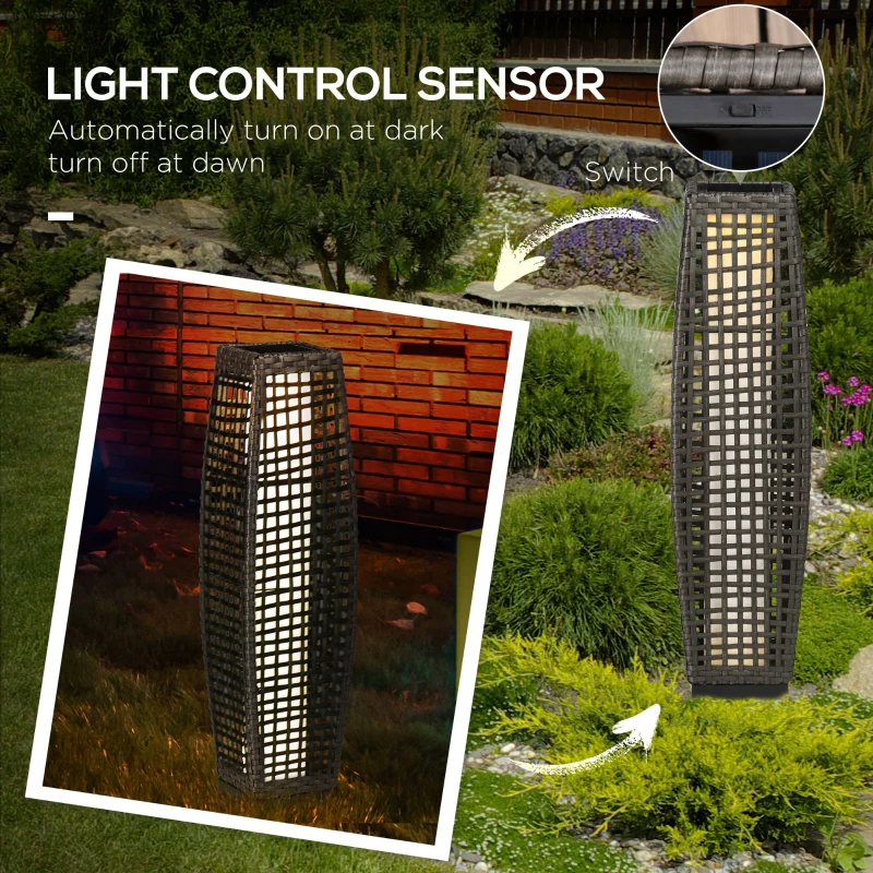 Outsunny Solarna lampa stojąca Rattan Solarna latarnia z czujnikiem światła Automatyczna LED w stylu boho IP44 Wodoodporna