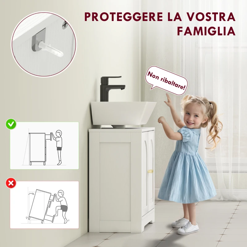 HOMCOM Mobile Sotto Lavabo Bagno a 2 Ante con Ripiano Regolabile su 3 Livelli, in Legno, 60x30x65 cm, Bianco