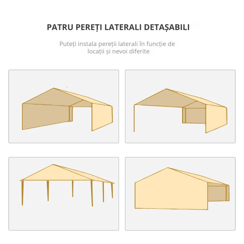 Outsunny Foișor de Grădină cu Pereți Laterali Demontabili, 4 Ferestre și 12 Orificii de Drenaj, 5.85x2.95x2.55 m, Alb