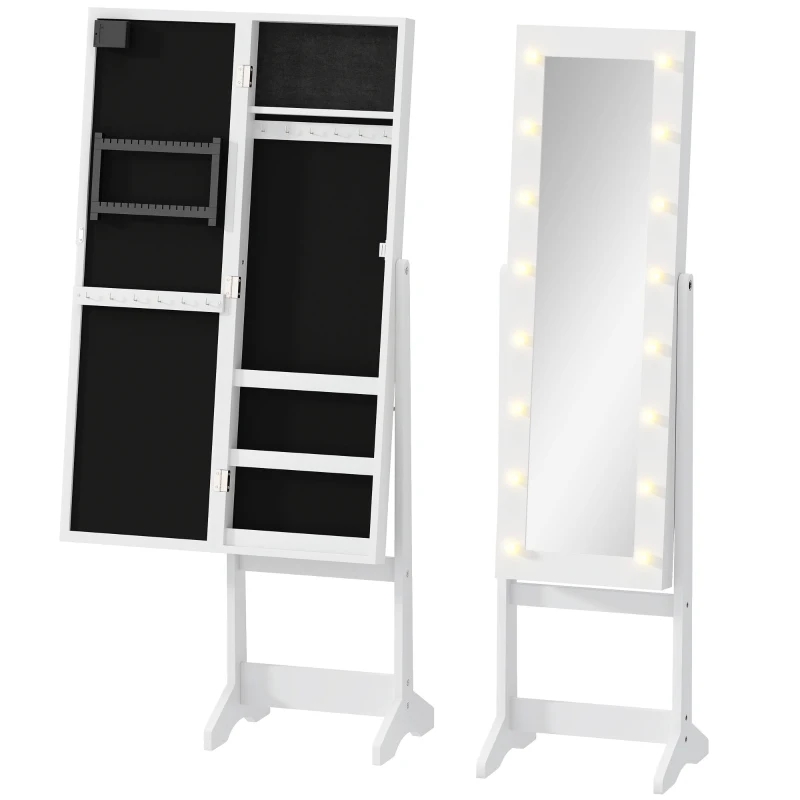HOMCOM Armoire à bijoux armoire de rangement sur pieds boîte à bijoux avec miroir multi-rangements éclairage LED blanc