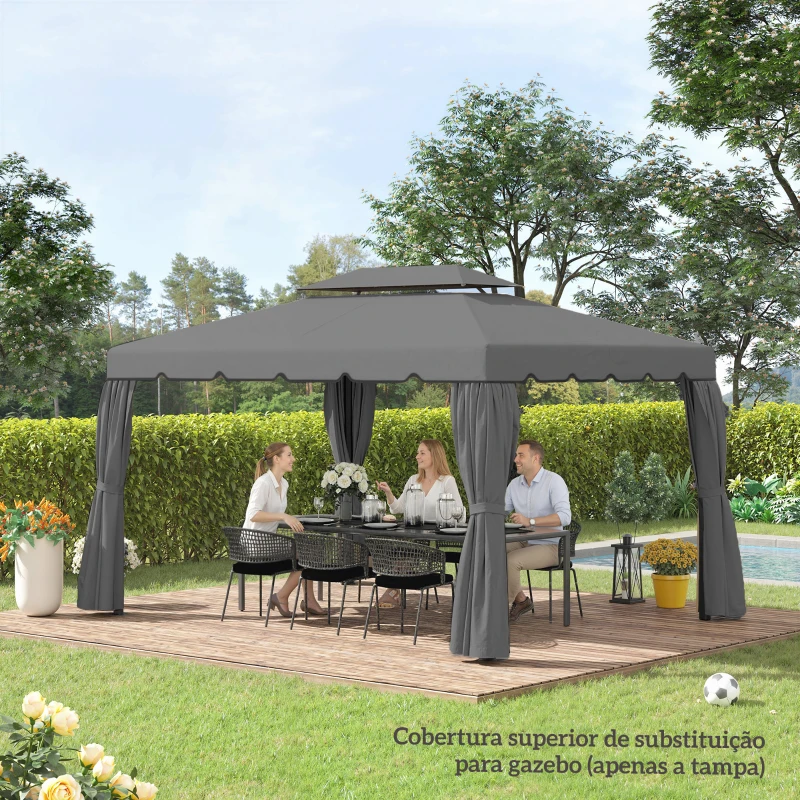 Outsunny Toldo de Substituição para Pérgola 400x300 cm com Duplo Teto e 8 Orifícios de Drenagem Cinza Claro