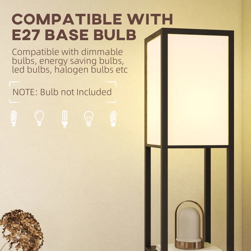 HOMCOM Floor Lamp with Shelves, 3 Layer Column Modern Standing Lamp for Living Room, Bedroom, Office, Bulb not Included, Black