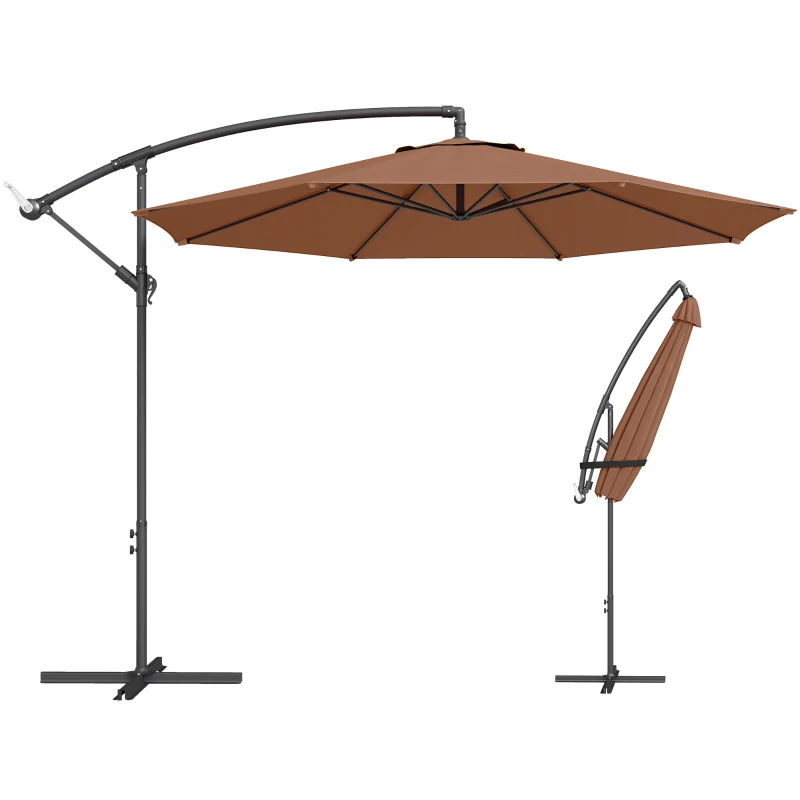 Outsunny 3 m Overhanging Cantilever Parasol, with Cross Base - Coffee