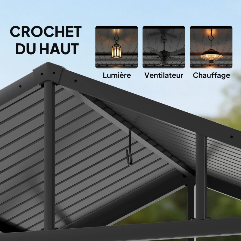 Outsunny Abri pour Barbecue, tonnelle de jardin en Acier avec 2 Étagères Latérales et Crochets, 252 x 156 x 248 cm, Noir