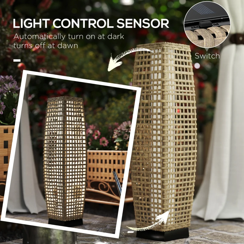 Outsunny Stojąca Lampa Rattanowa Solar LED w Stylu Boho, Wodoodporna IP44