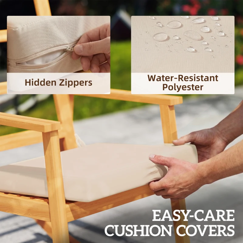 Outsunny Schommelstoel van Acaciahout Schommelstoel met Hoge Rugleuning Kussens tot 160 kg 60 x 89 x 107 cm Beige