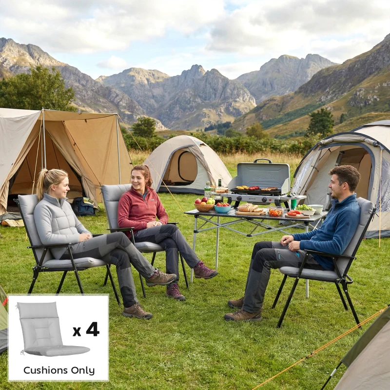 Outsunny Patio Chair Cushions Set of 4, Waterproof Non-Slip Lounge Chair Cushions, 112x53cm, Light Grey