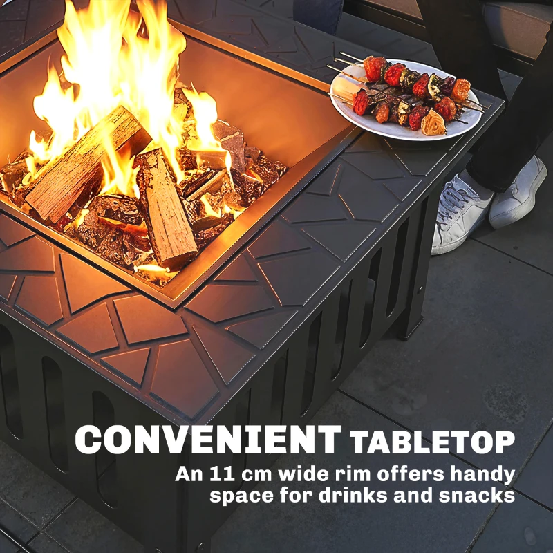 Outsunny Palenisko ze stali z osłoną przeciwiskrową i pogrzebaczem do grilla, kempingu, 67x67x47 cm, czarne