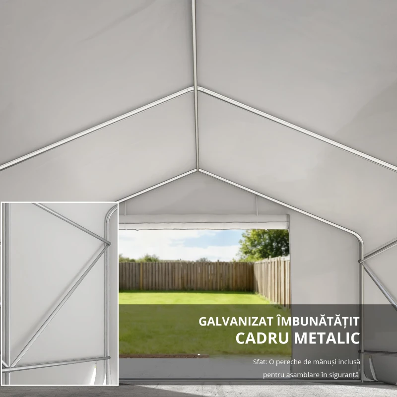 Outsunny Garaj Moto Exterior 3x3 m Impermeabil cu Ușă și Ventilație Rulabilă, Cort-Garaj pentru Biciclete și Unelte PE și Metal, Anti-UV, Alb