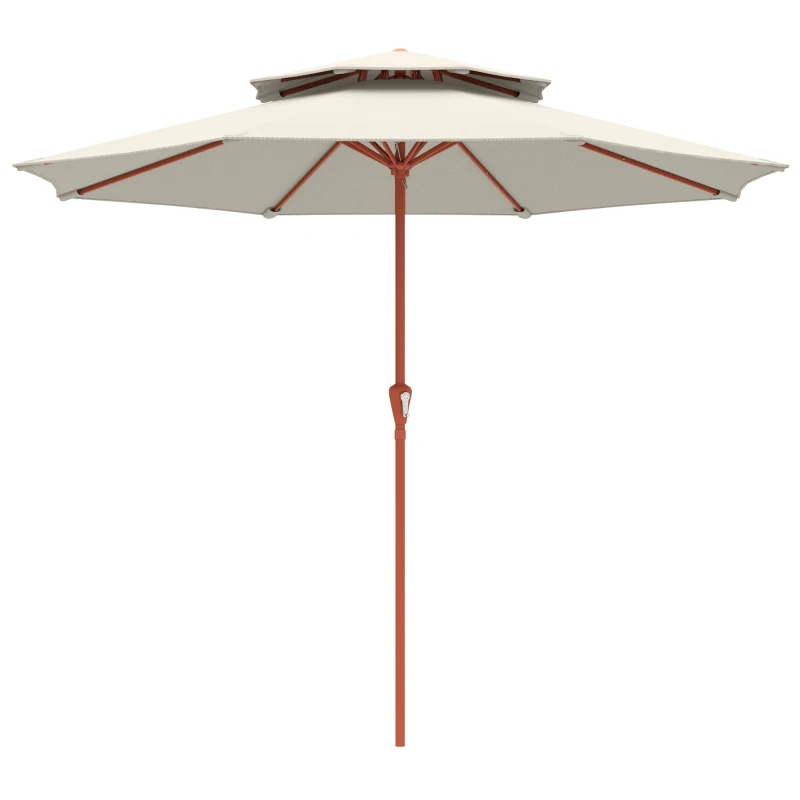 Outsunny 2.7 m Garden Parasol with Double Top Outdoor Market Table Umbrella with Crank System, Cream White