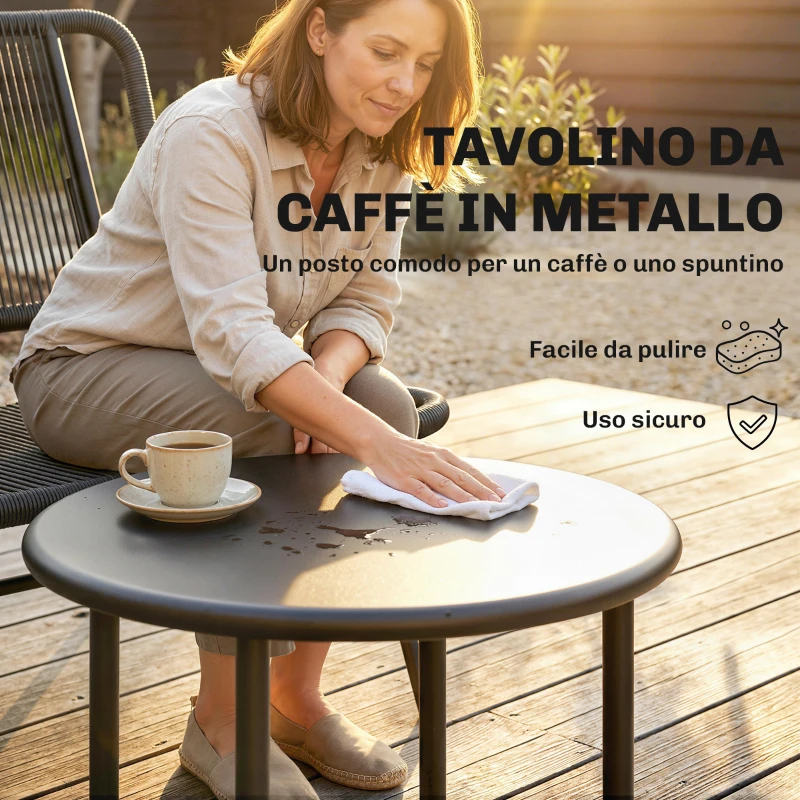 Outsunny Set Mobili Giardino Rattan 4 Pezzi, Divano Esterno con Tavolino Metallo, Nero