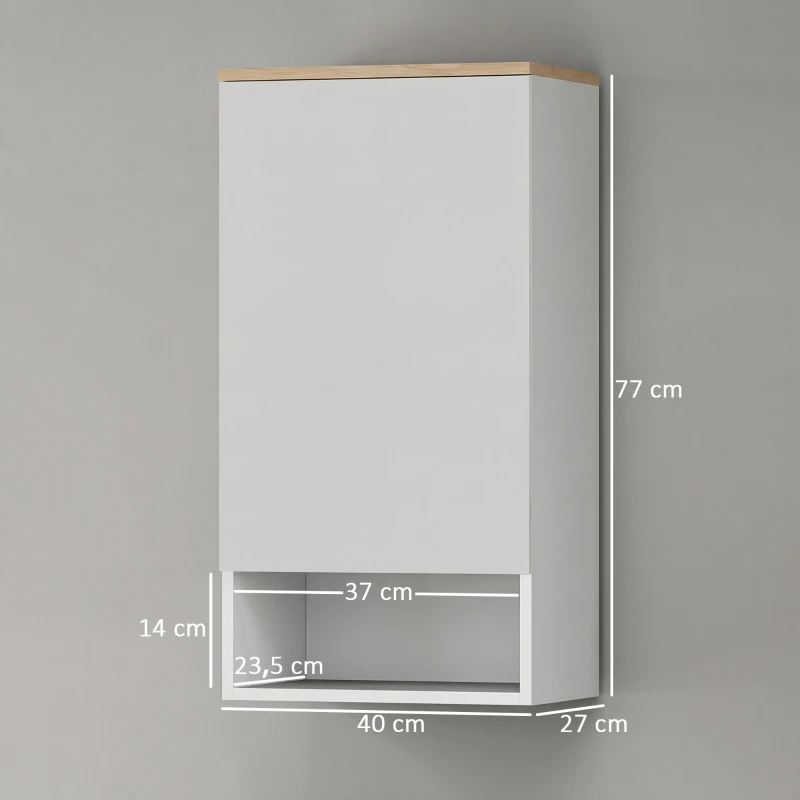 HOMCOM Wandmontierter Badezimmerschrank, Wandschrank für Badezimmer mit verstellbaren Ablagen, offenem Fach, Holz, Weiß