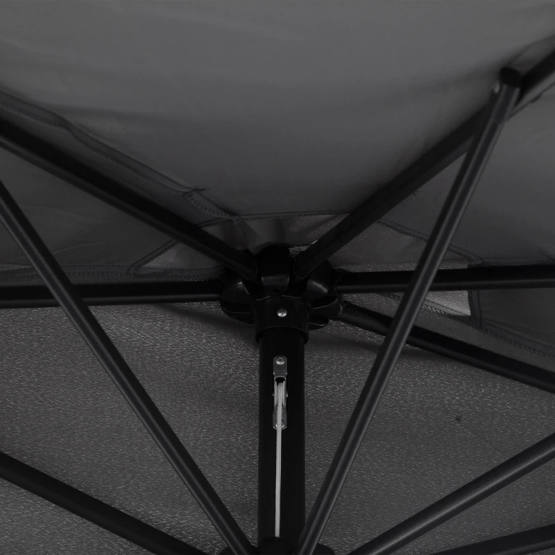 Outsunny Demi parasol parasol de balcon 5 entretoises métal cheminée incluse 2,93 x 1,5 x 2,49 m polyester haute densité gris