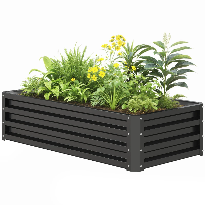 Outsunny Floreira Elevada Retangular de Aço Galvanizado para Cultivar Plantas Flores Relva 120x60x30,5 cm Cinzento