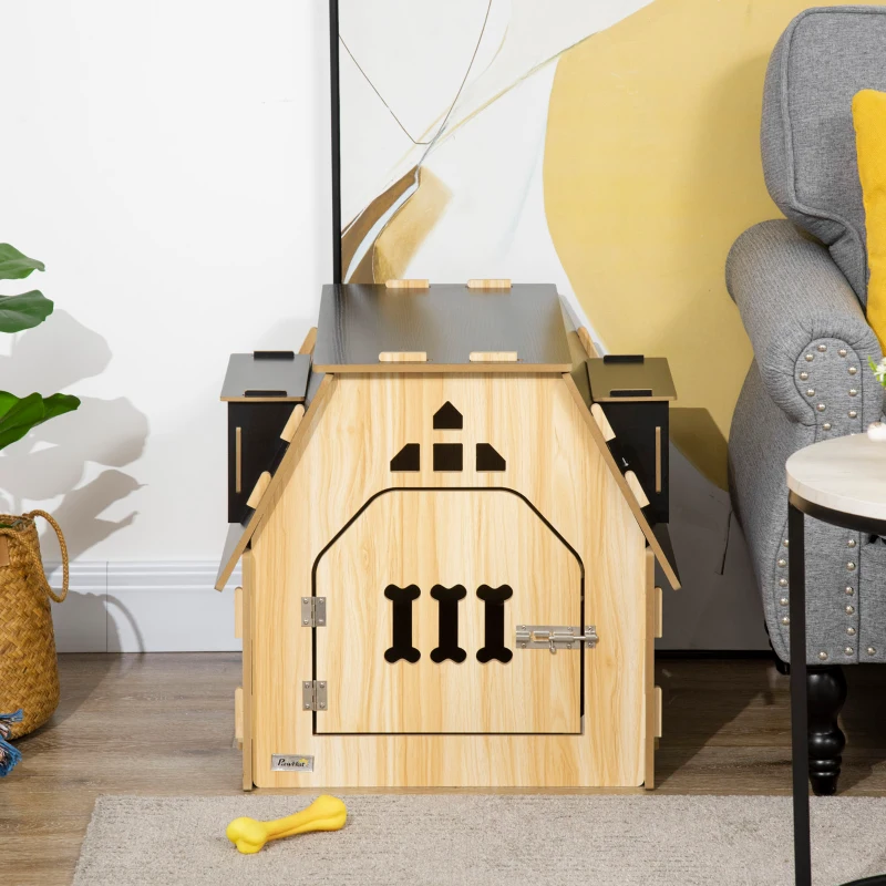 PawHut Niche pour chien intérieur maisonnette design avec porte verrouillable - 54 x 56 x 52 cm