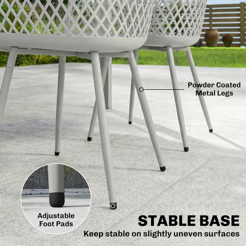 Outsunny Garden Chairs Set of 4, Garden Dining Chairs with Cut Out Diamond Back and Armrests for Patio, Balcony, Terrace, Grey