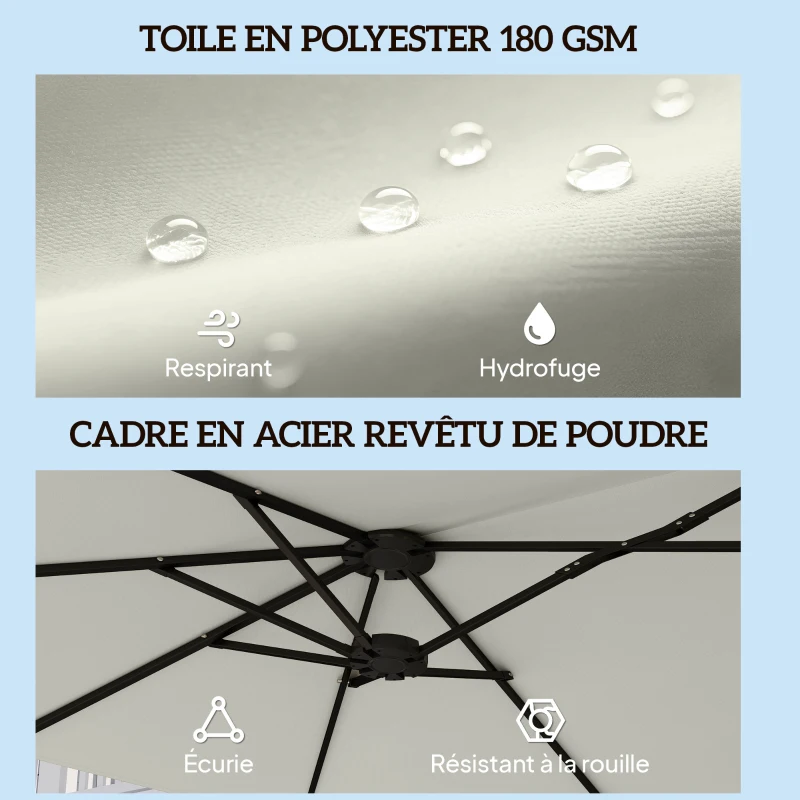 Outsunny Parasol de jardin extérieur, grand parasol double 4,6 m avec manivelle et protection UV50+, housse de protection, crème