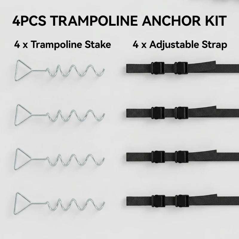 SPORTNOW 4Pcs Trampoline Anchor Kit, 32 cm Galvanised Trampoline Stakes, Spiral Ground Anchors with Triangle Head, Straps