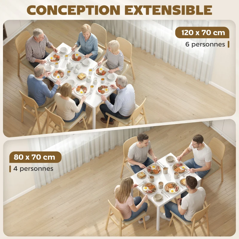HOMCOM Table à manger extensible 80-120 cm pour 4 à 6 personnes, table de cuisine avec extension coulissante, blanc