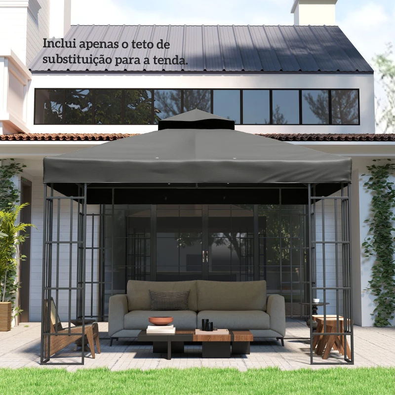 Outsunny Toldo de Substituição para Pérgola 3x3 m Toldo de Substituição com Teto Duplo Proteção UV 30+ Toldo para Pérgola Cinza