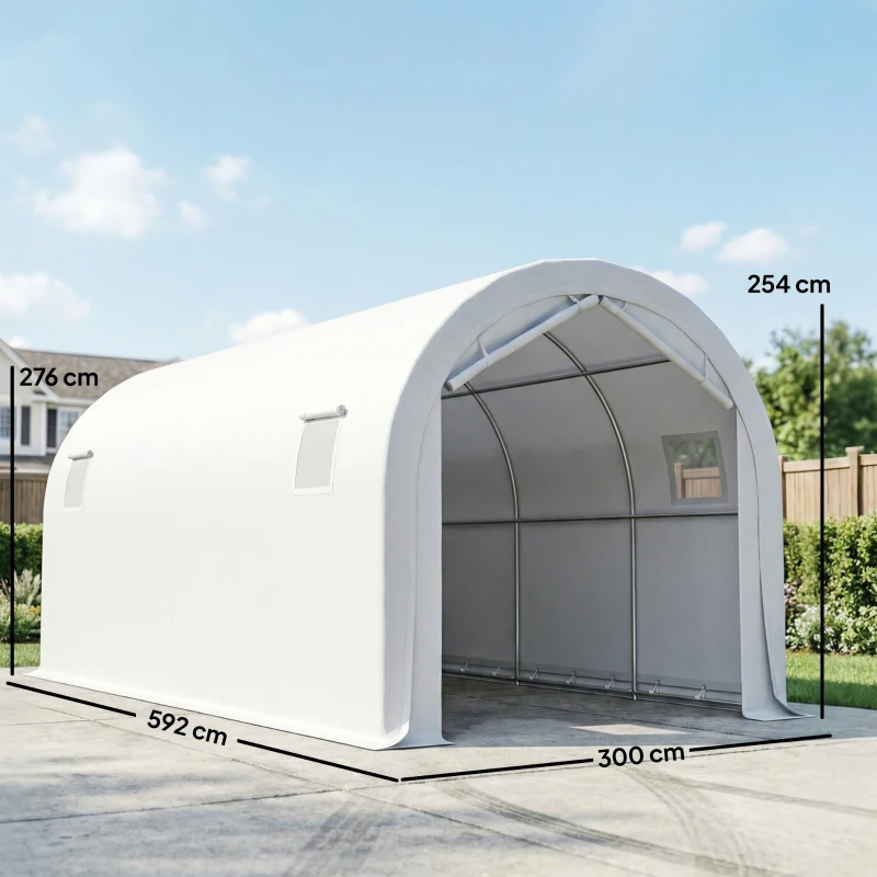 Outsunny Garaje Exterior para Coche 3x6 m Impermeable con Tejido PE Resistente Marco de Metal Galvanizado UPF 30+ Blanco