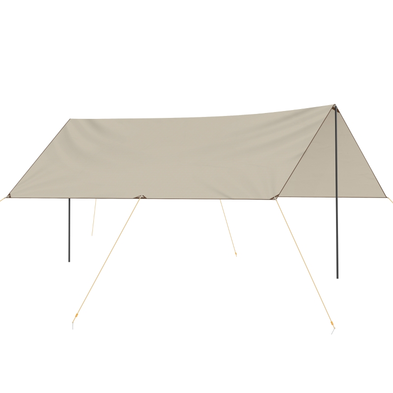 Outsunny Tente tarp de camping bâche 5 x 3 m protection solaire avec 2 mâts et sac de transport multifonction kaki