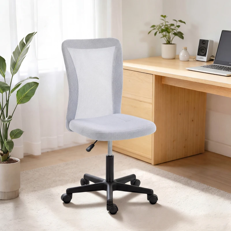 Vinsetto Mesh Office Chair Armless Swivel Executive Computer Desk Chair Adjustable Height Wheels White