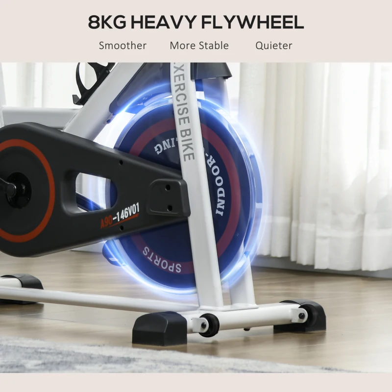 HOMCOM Rower treningowy, regulowany opór, do 120 kg, stalowy, 103x53x100-114 cm, biało-czarny