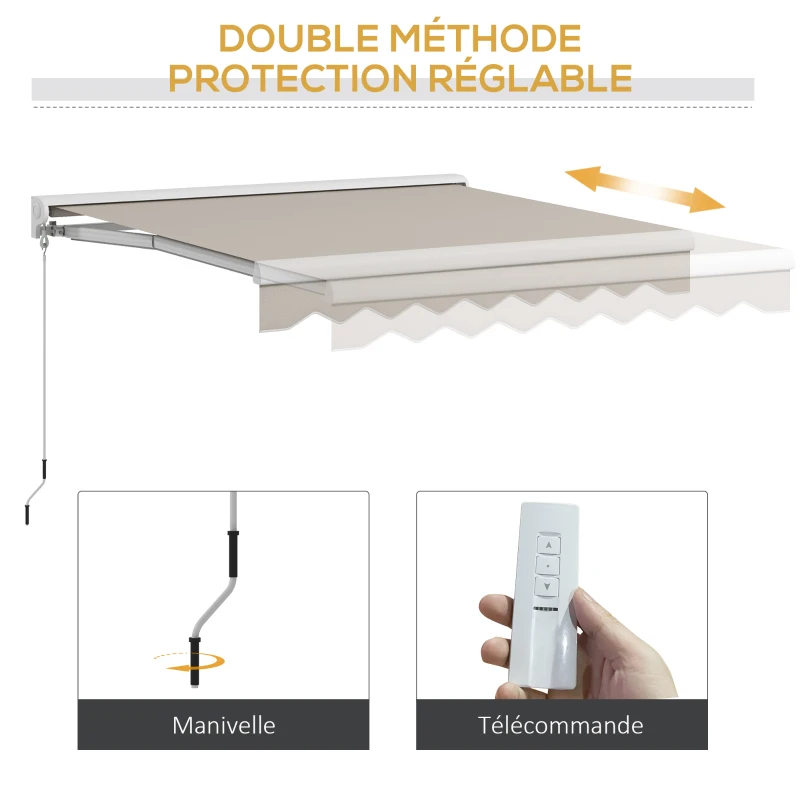 Outsunny Store banne électrique et Manuel rétractable 250L x 200l cm télécommande fournie alu. Polyester Haute densité, crème