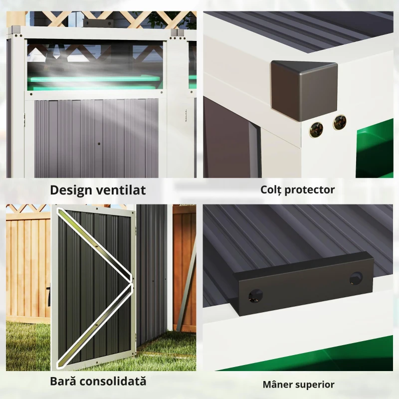 Outsunny Acoperitor pentru Tomberoane de Exterior cu 2 Compartimente, Capac Rabatabil 180°, din Oțel Galvanizat, pentru Grădină sau Patio, 146x81x122 cm, Gri Închis