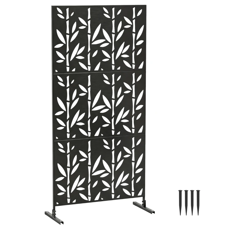 Outsunny Panneau Brise Vue décoratif Extérieur Claustra Décoratif Jardin 3 Panneaux à motif Bambou métal 92x40x192cm Noir