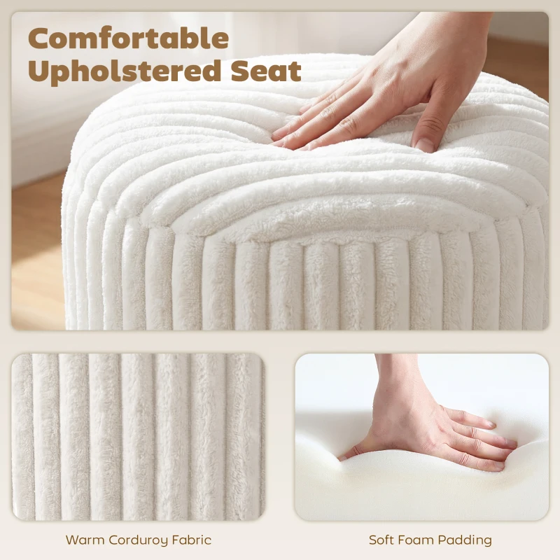 HOMCOM Taboret z odwracalną pokrywą, nowoczesny sztruksowy taboret do salonu i sypialni, biały